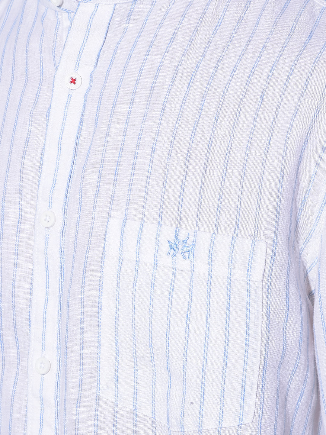 White Vertical Striped Linen Shirt-Men Shirts-Crimsoune Club