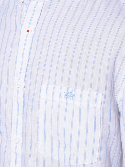 White Vertical Striped Linen Shirt-Men Shirts-Crimsoune Club