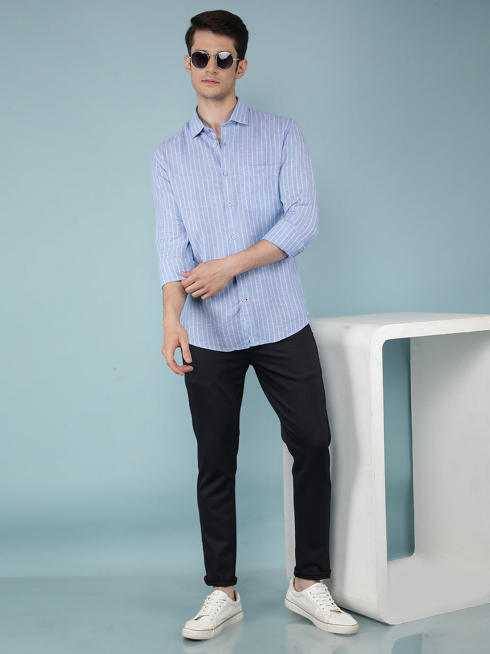 Blue Striped Shirt-Men Shirts-Crimsoune Club