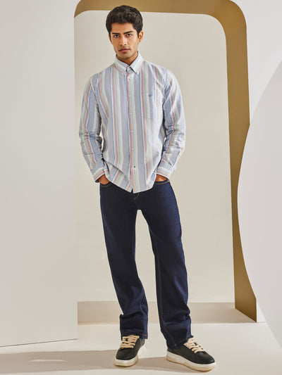 Blue Vertical Striped 100% Cotton Shirt-Men Shirts-Crimsoune Club