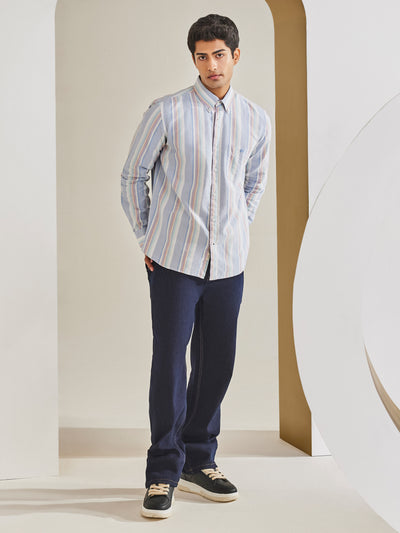 Blue Vertical Striped 100% Cotton Shirt-Men Shirts-Crimsoune Club