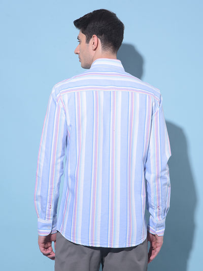 Blue Vertical Striped 100% Cotton Shirt-Men Shirts-Crimsoune Club