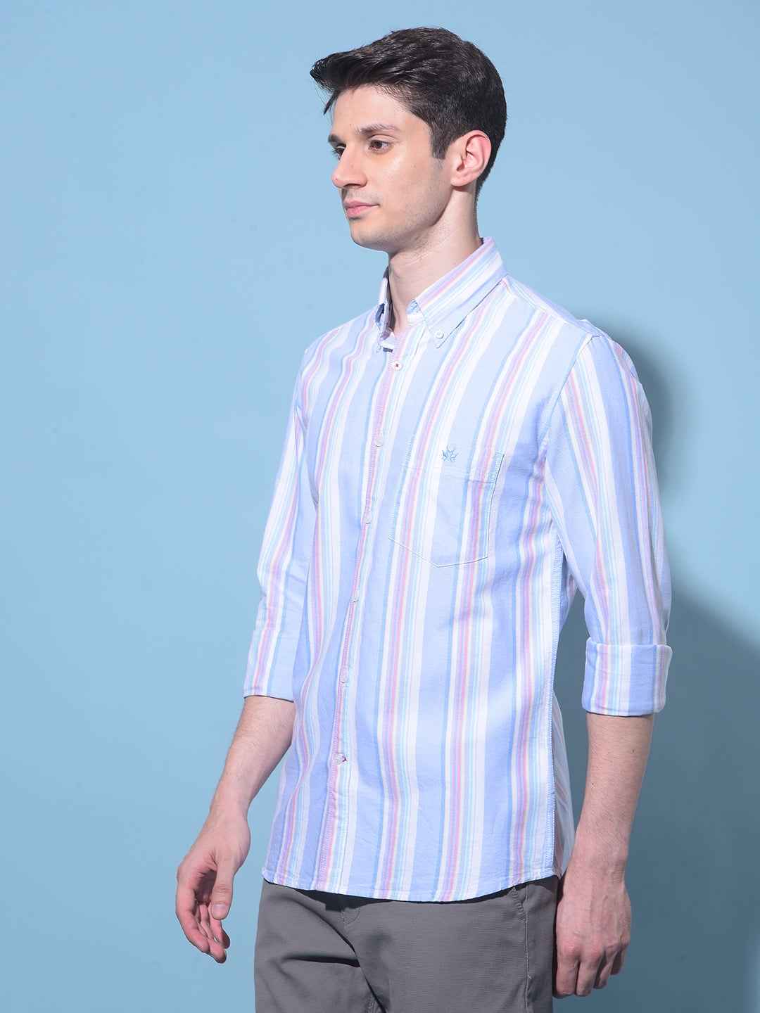 Blue Vertical Striped 100% Cotton Shirt-Men Shirts-Crimsoune Club