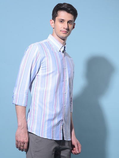 Blue Vertical Striped 100% Cotton Shirt-Men Shirts-Crimsoune Club