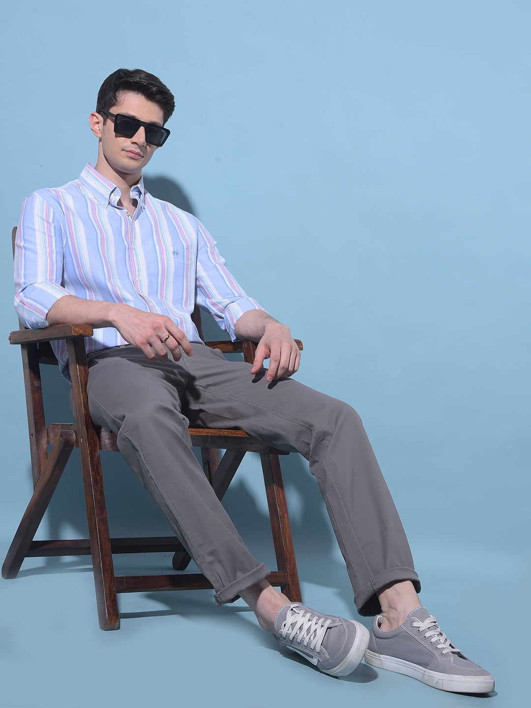 Blue Vertical Striped 100% Cotton Shirt-Men Shirts-Crimsoune Club