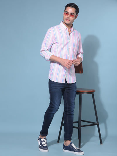 Peach Vertical Striped 100% Cotton Shirt-Men Shirts-Crimsoune Club