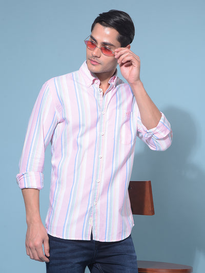 Peach Vertical Striped 100% Cotton Shirt-Men Shirts-Crimsoune Club