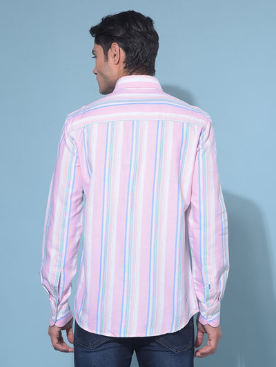 Peach Vertical Striped 100% Cotton Shirt-Men Shirts-Crimsoune Club