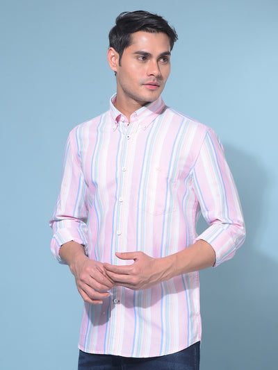 Peach Vertical Striped 100% Cotton Shirt-Men Shirts-Crimsoune Club