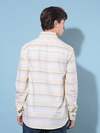 Yellow Horizontal Striped 100% Cotton Shirt-Men Shirts-Crimsoune Club