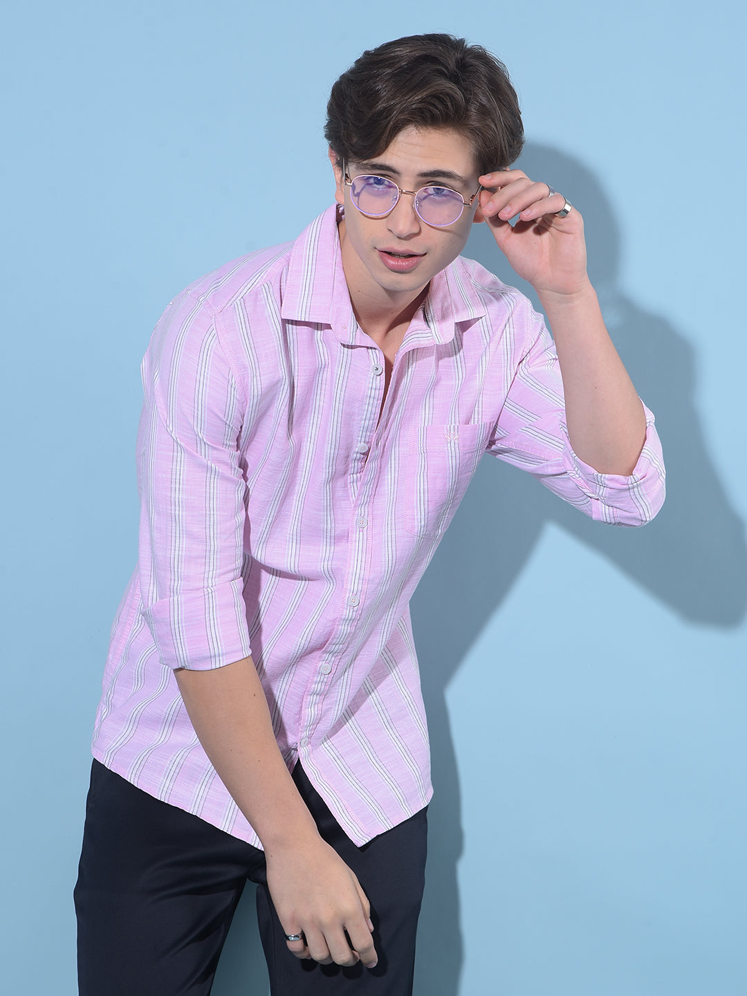 Pink Vertical Striped 100% Cotton Shirt-Men Shirts-Crimsoune Club