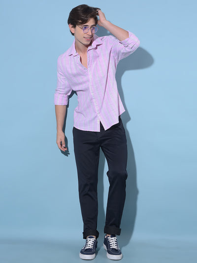 Pink Vertical Striped 100% Cotton Shirt-Men Shirts-Crimsoune Club