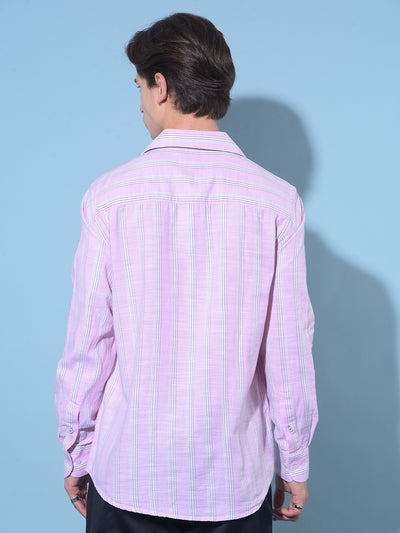 Pink Vertical Striped 100% Cotton Shirt-Men Shirts-Crimsoune Club