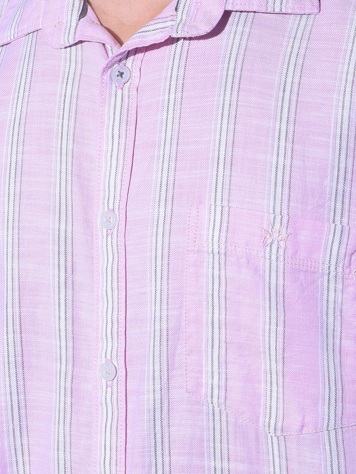 Pink Vertical Striped 100% Cotton Shirt-Men Shirts-Crimsoune Club