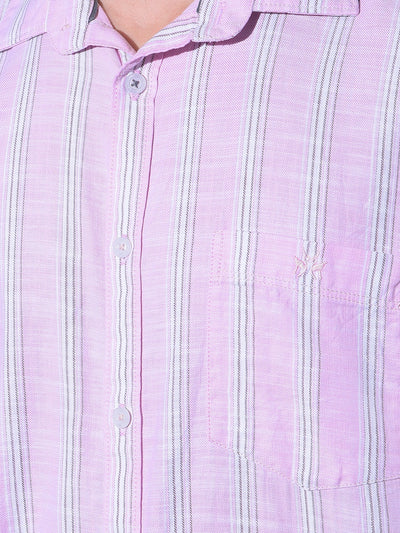 Pink Vertical Striped 100% Cotton Shirt-Men Shirts-Crimsoune Club