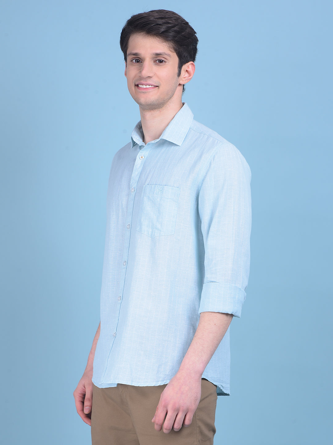 Linen Green Striped Shirt-Men Shirts-Crimsoune Club