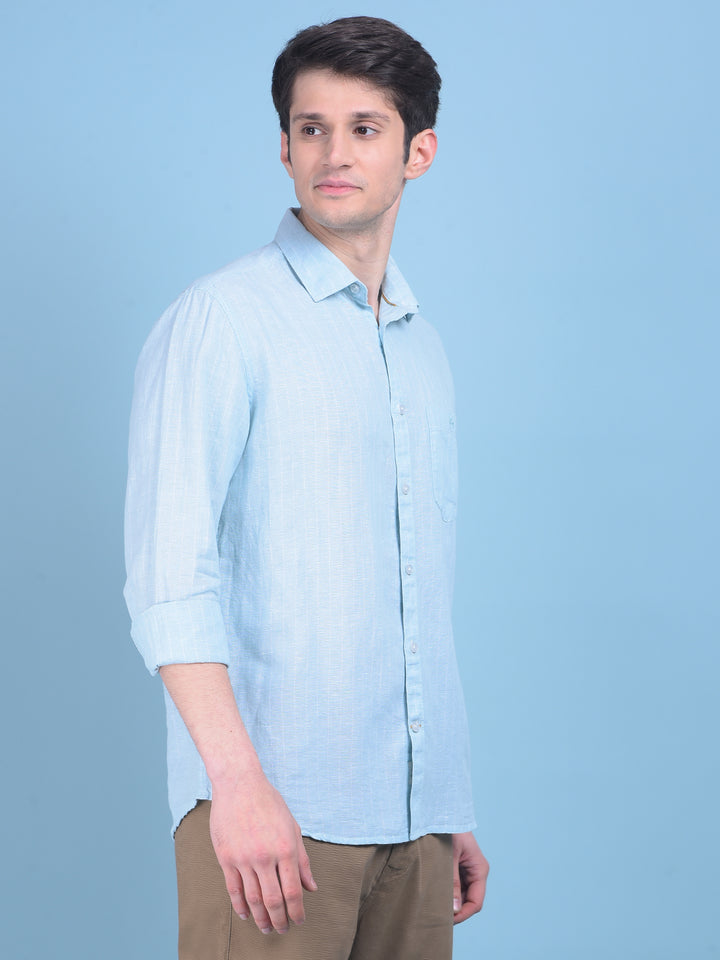 Linen Green Striped Shirt-Men Shirts-Crimsoune Club
