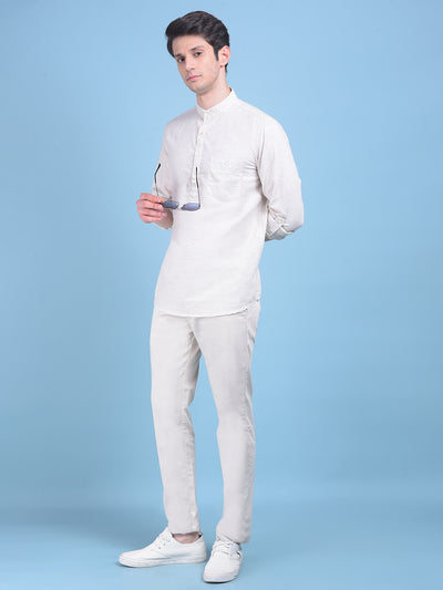 Linen White Printed Shirt-Men Shirts-Crimsoune Club