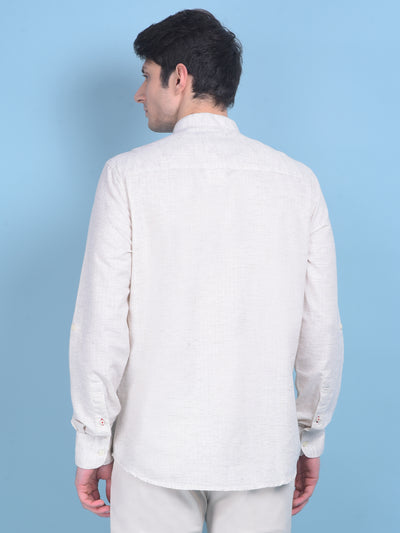 Linen White Printed Shirt-Men Shirts-Crimsoune Club