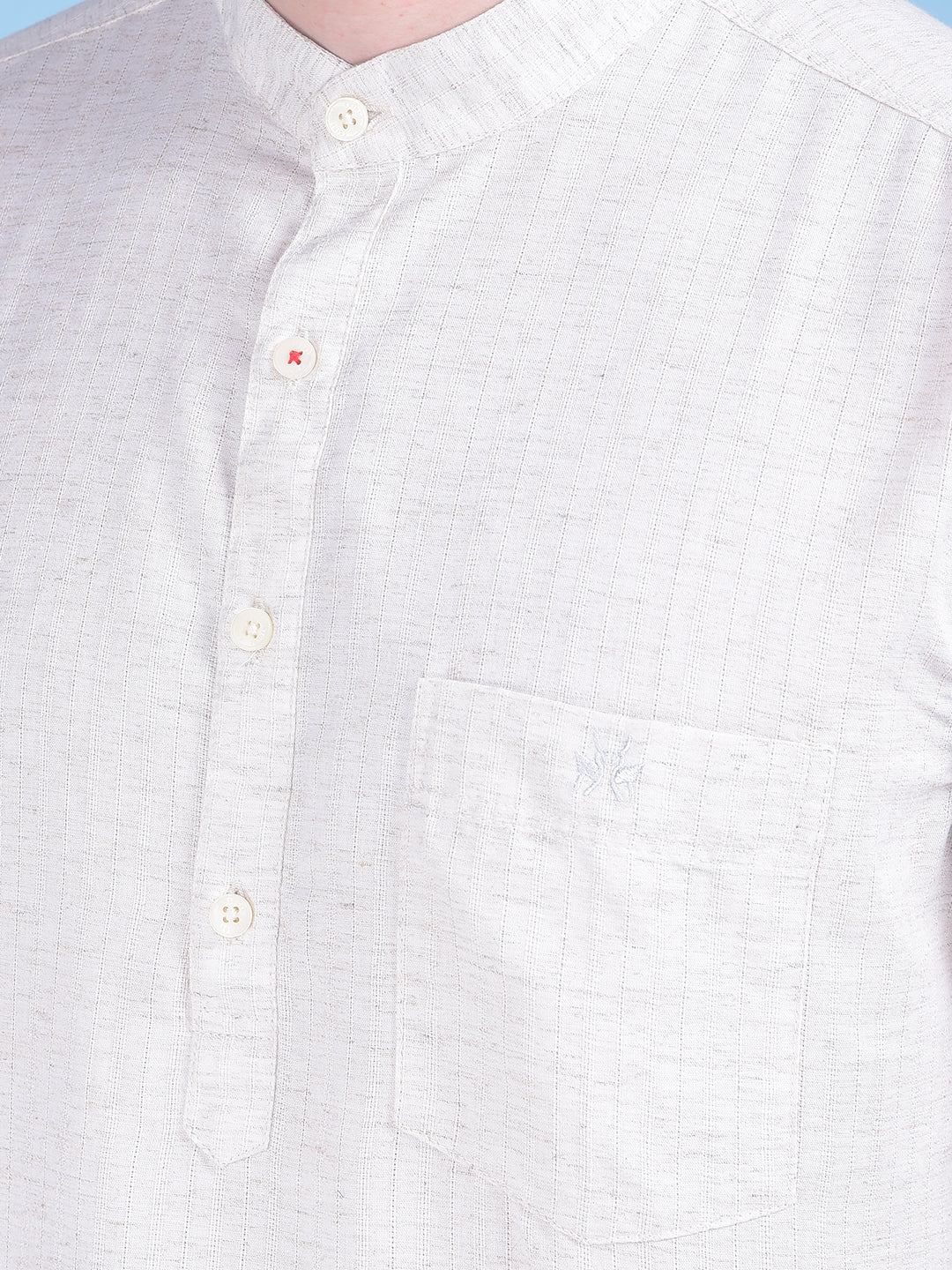 Linen White Printed Shirt-Men Shirts-Crimsoune Club