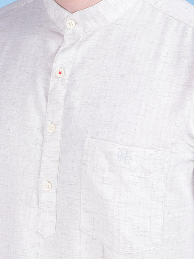 Linen White Printed Shirt-Men Shirts-Crimsoune Club