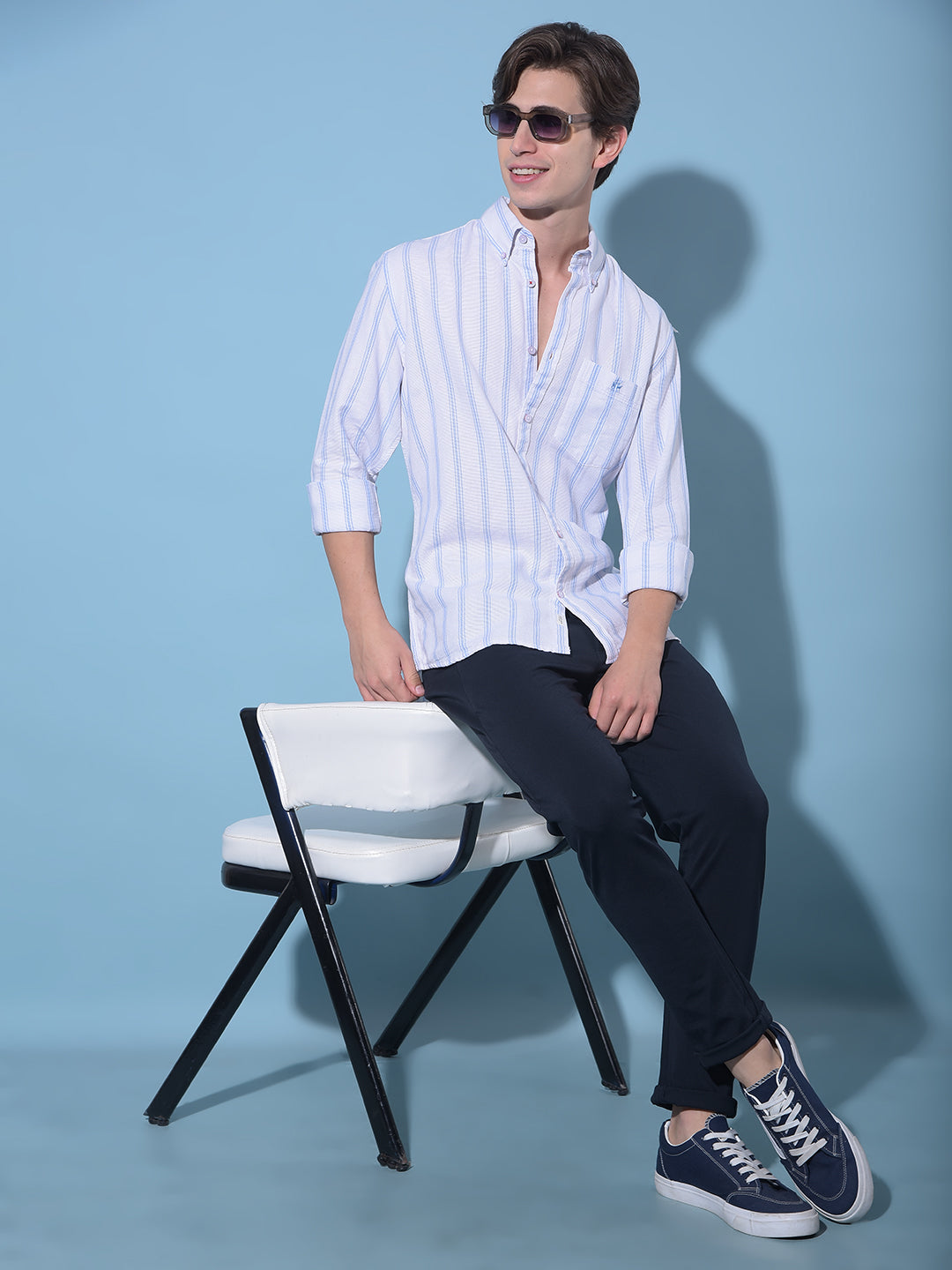 Blue Vertical Striped 100% Cotton Shirt-Men Shirts-Crimsoune Club