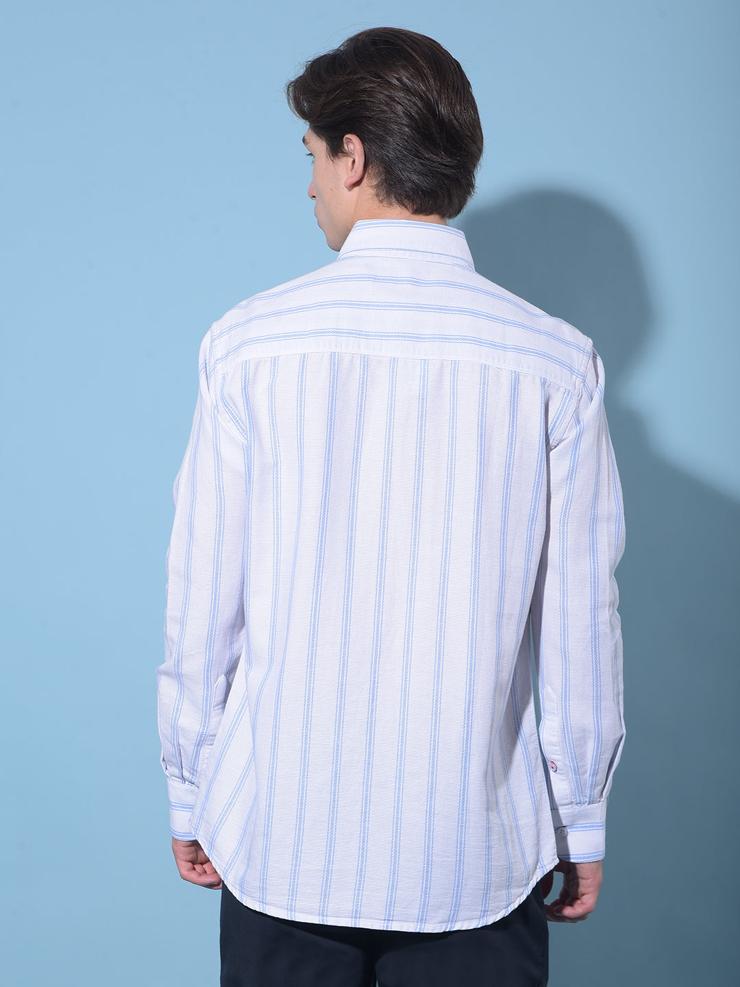 Blue Vertical Striped 100% Cotton Shirt-Men Shirts-Crimsoune Club