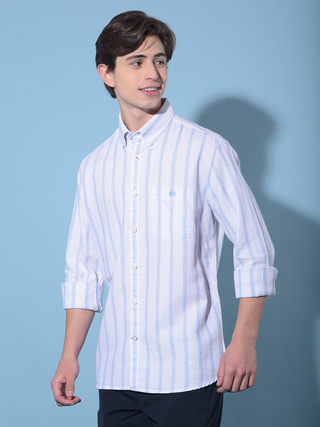 Blue Vertical Striped 100% Cotton Shirt-Men Shirts-Crimsoune Club
