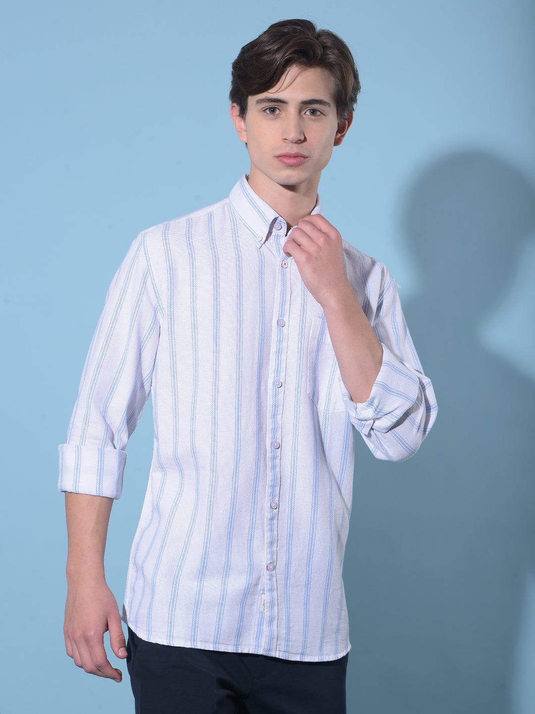 Blue Vertical Striped 100% Cotton Shirt-Men Shirts-Crimsoune Club