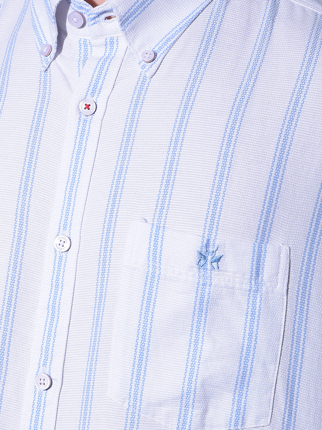 Blue Vertical Striped 100% Cotton Shirt-Men Shirts-Crimsoune Club