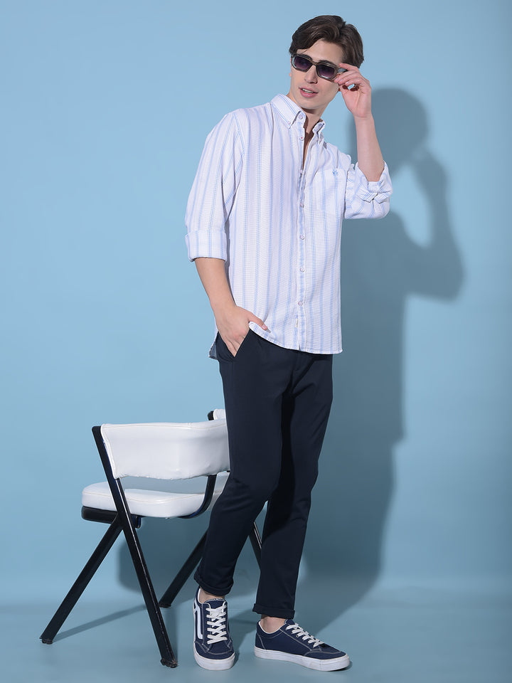 Blue Vertical Striped 100% Cotton Shirt-Men Shirts-Crimsoune Club