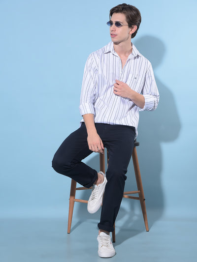 White Vertical Striped 100% Cotton Shirt-Men Shirts-Crimsoune Club