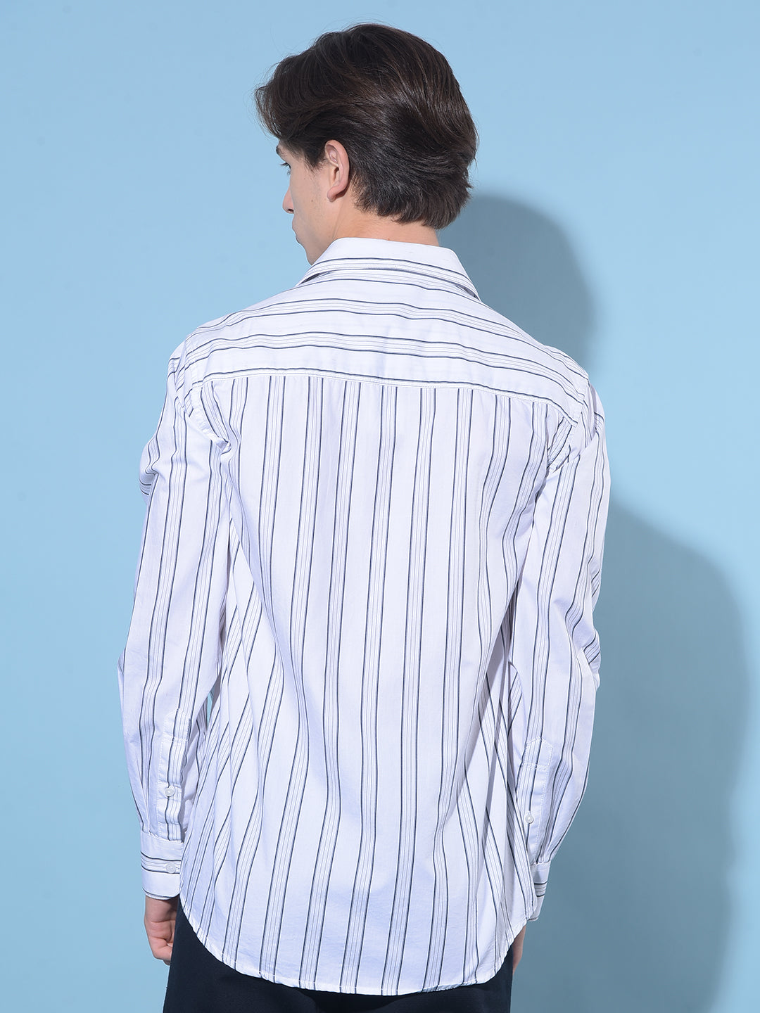 White Vertical Striped 100% Cotton Shirt-Men Shirts-Crimsoune Club