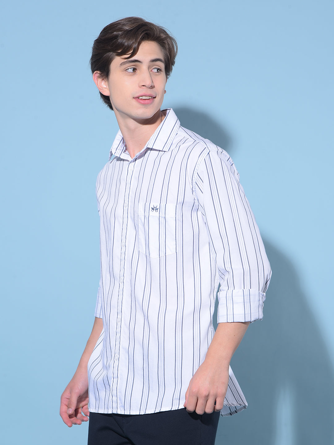 White Vertical Striped 100% Cotton Shirt-Men Shirts-Crimsoune Club