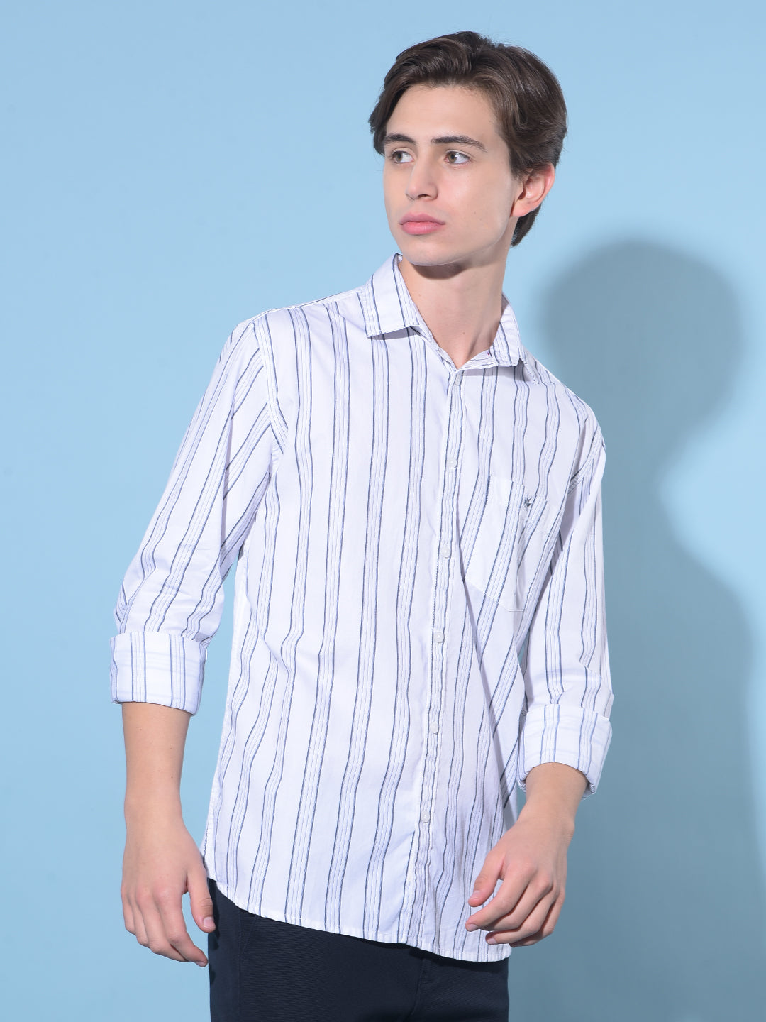 White Vertical Striped 100% Cotton Shirt-Men Shirts-Crimsoune Club