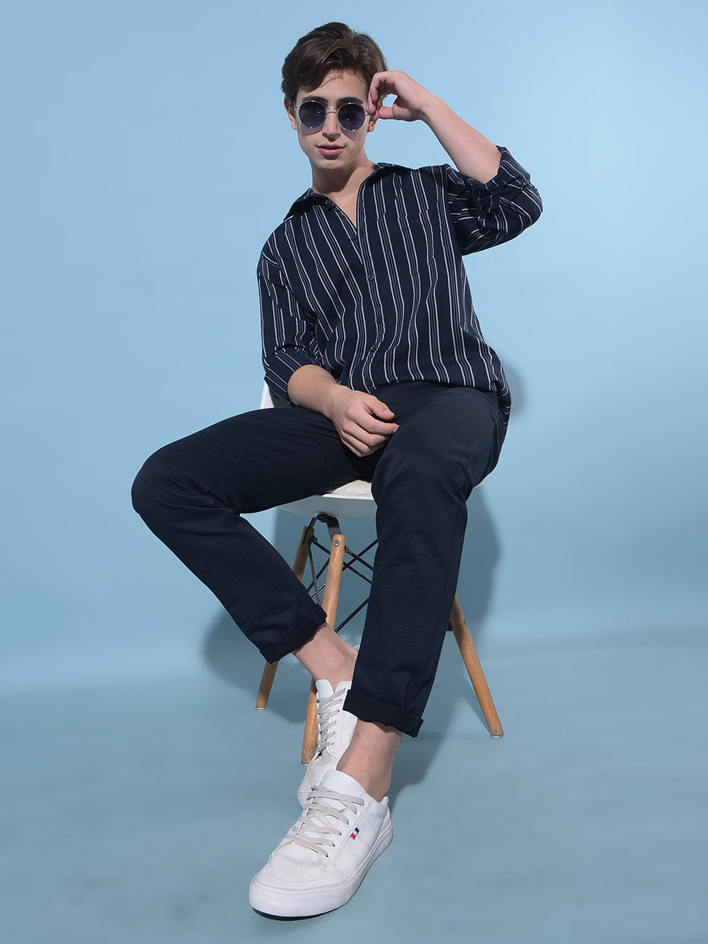 Black Vertical Striped 100% Cotton Shirt-Men Shirts-Crimsoune Club