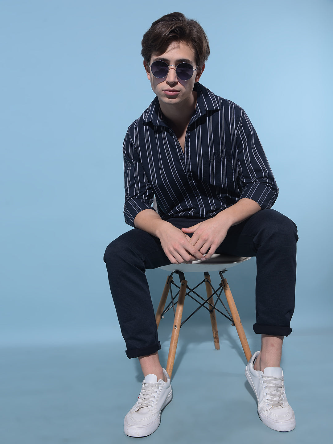 Black Vertical Striped 100% Cotton Shirt-Men Shirts-Crimsoune Club
