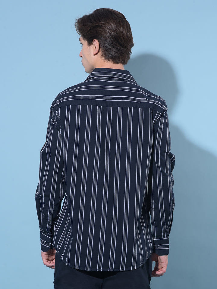 Black Vertical Striped 100% Cotton Shirt-Men Shirts-Crimsoune Club