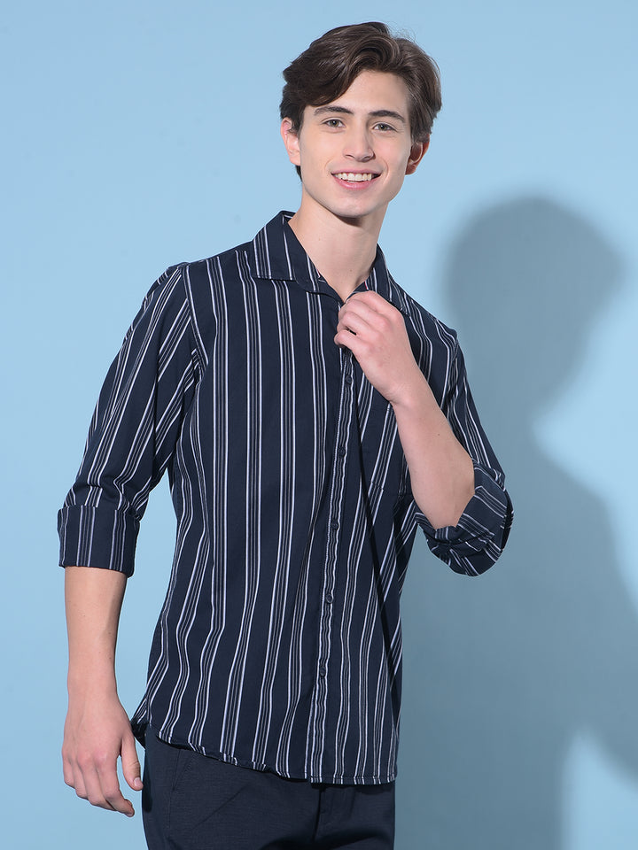 Black Vertical Striped 100% Cotton Shirt-Men Shirts-Crimsoune Club