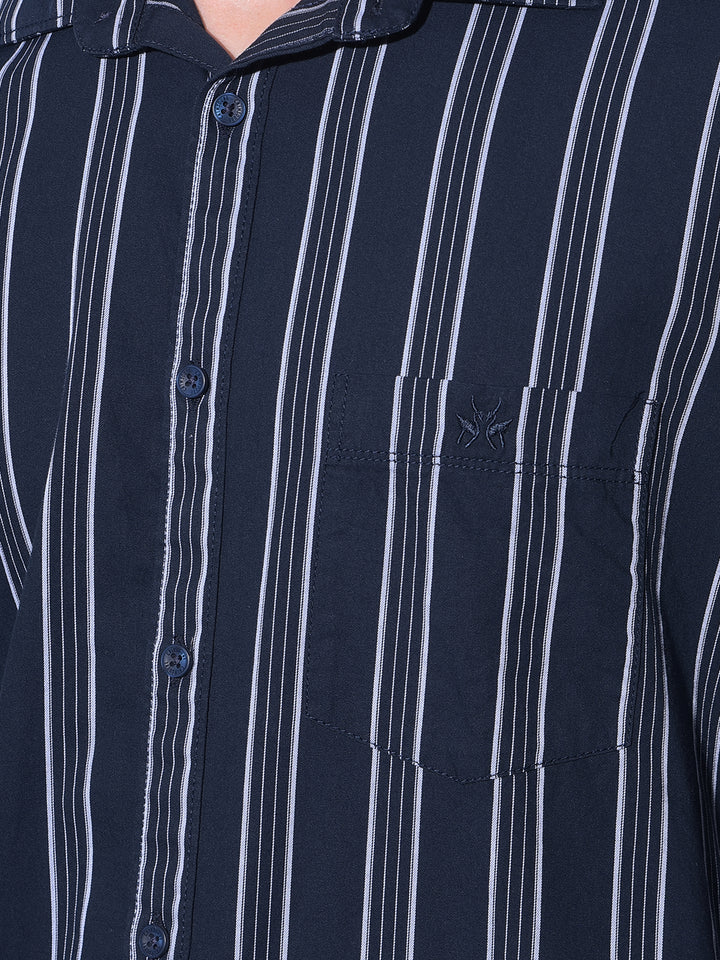 Black Vertical Striped 100% Cotton Shirt-Men Shirts-Crimsoune Club