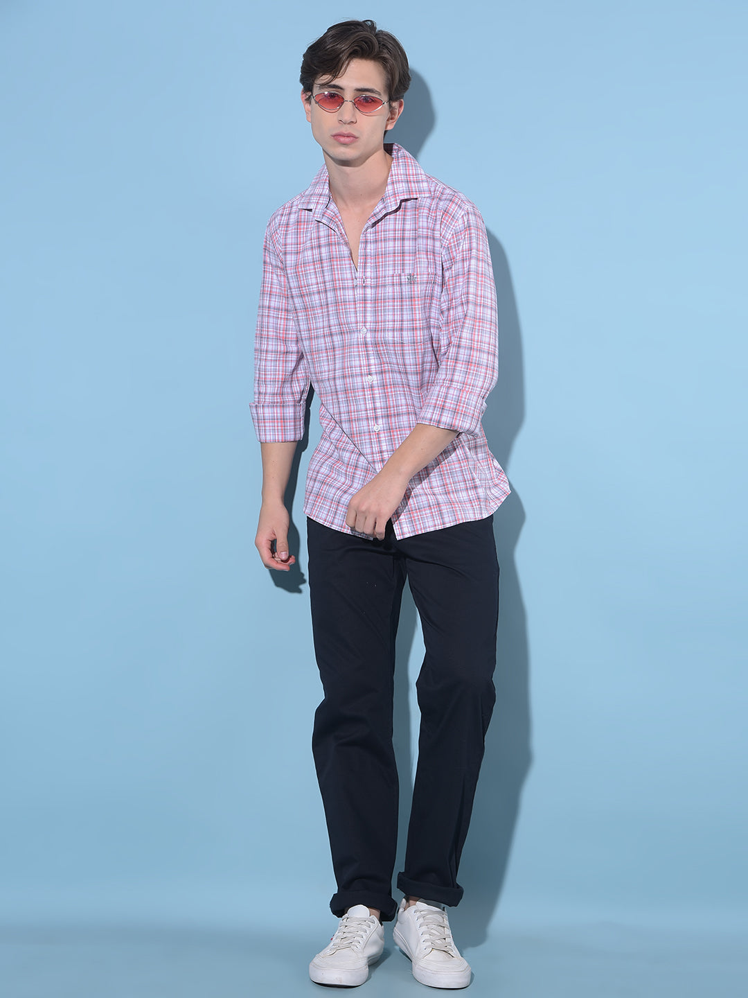 Pink Tartan Check 100% Cotton Shirt-Men Shirts-Crimsoune Club