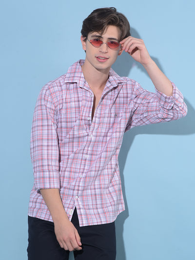 Pink Tartan Check 100% Cotton Shirt-Men Shirts-Crimsoune Club