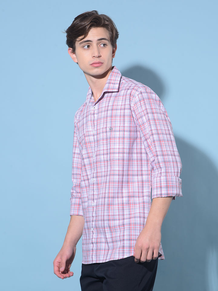 Pink Tartan Check 100% Cotton Shirt-Men Shirts-Crimsoune Club