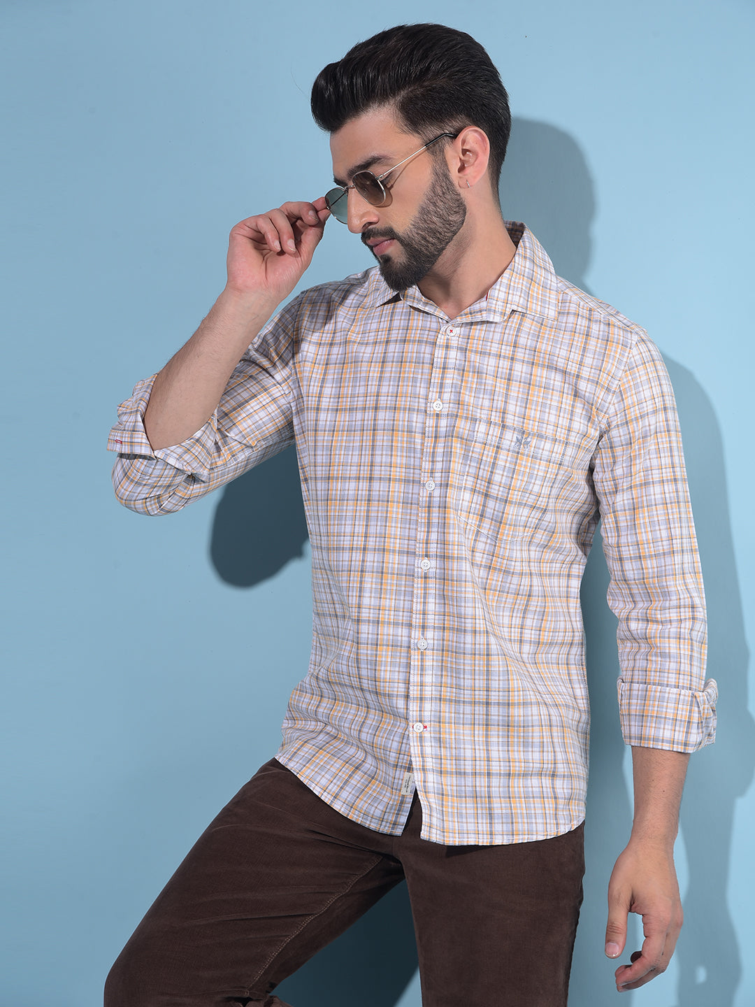 Orange Tartan Check 100% Cotton Shirt-Men Shirts-Crimsoune Club