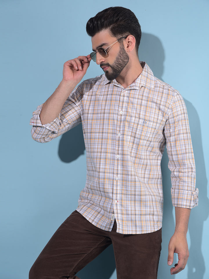 Orange Tartan Check 100% Cotton Shirt-Men Shirts-Crimsoune Club