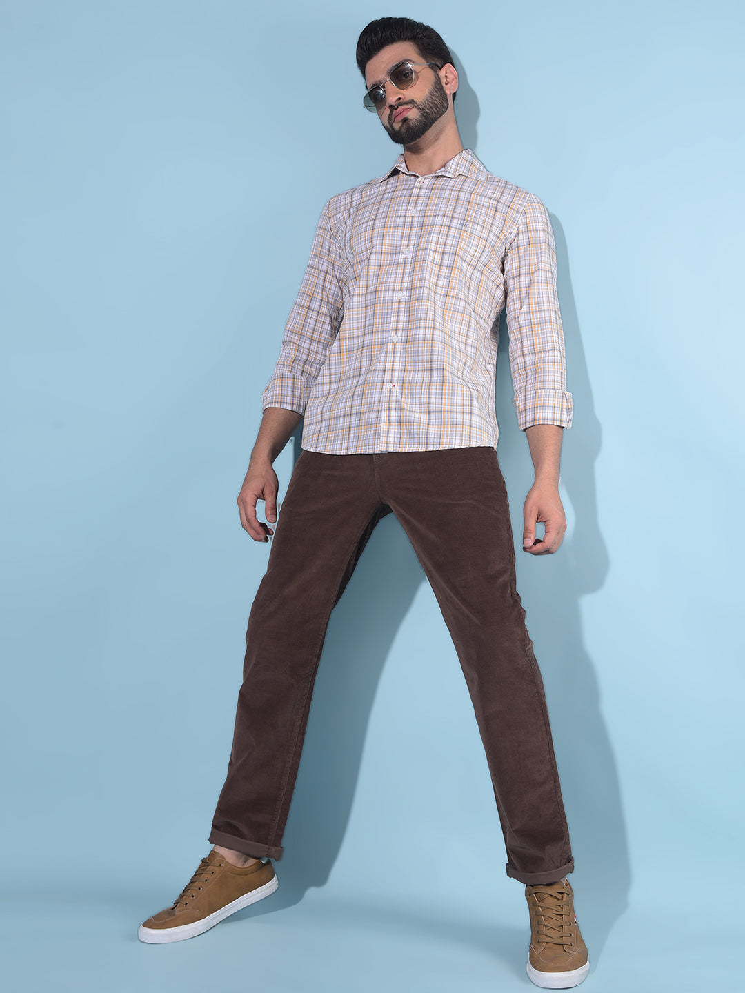 Orange Tartan Check 100% Cotton Shirt-Men Shirts-Crimsoune Club