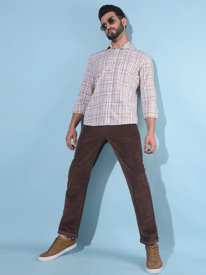 Orange Tartan Check 100% Cotton Shirt-Men Shirts-Crimsoune Club