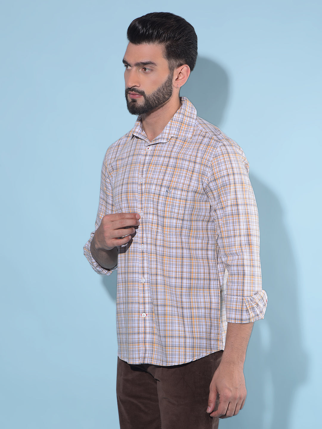 Orange Tartan Check 100% Cotton Shirt-Men Shirts-Crimsoune Club