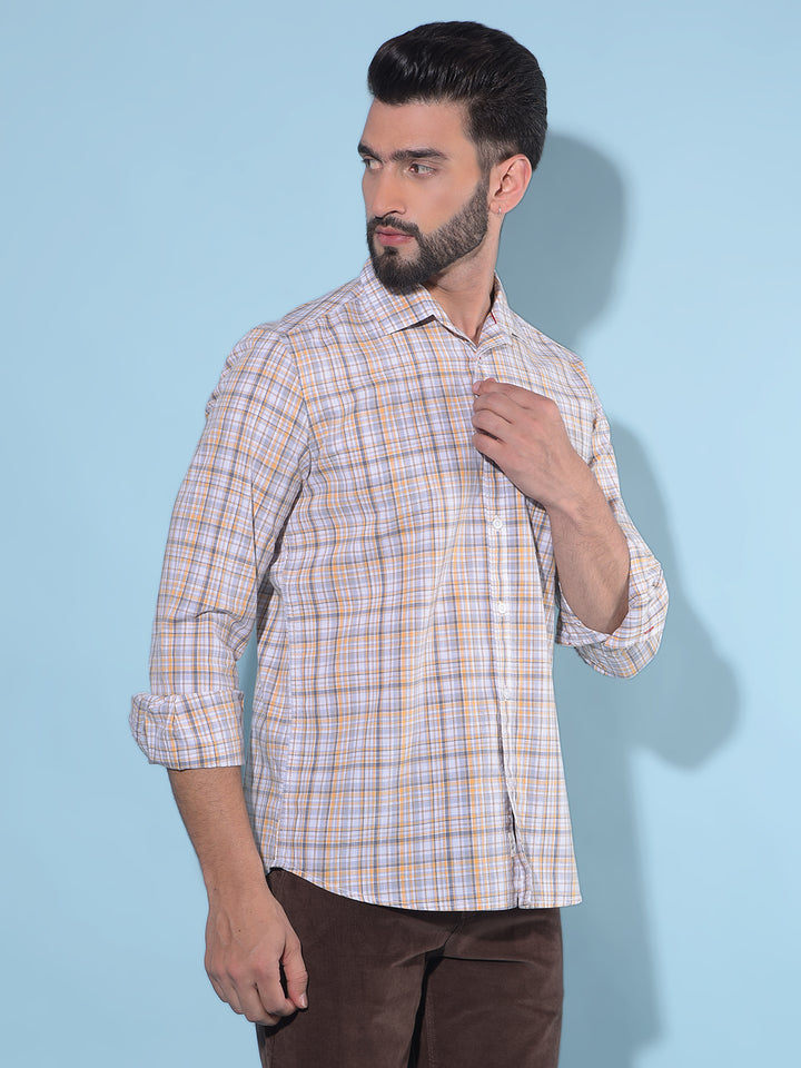 Orange Tartan Check 100% Cotton Shirt-Men Shirts-Crimsoune Club