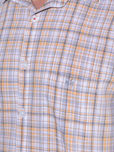 Orange Tartan Check 100% Cotton Shirt-Men Shirts-Crimsoune Club